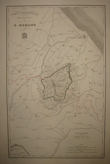 Zuccagni-Orlandini Attilio (1784-1872) Carta topografica della Repubblica di San Marino 1844 Firenze
